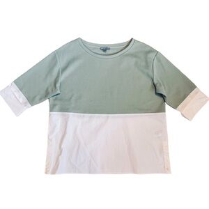 COS Women’s Sz S Green White Sweatshirt With Shirt Hem Short Sleeve Top